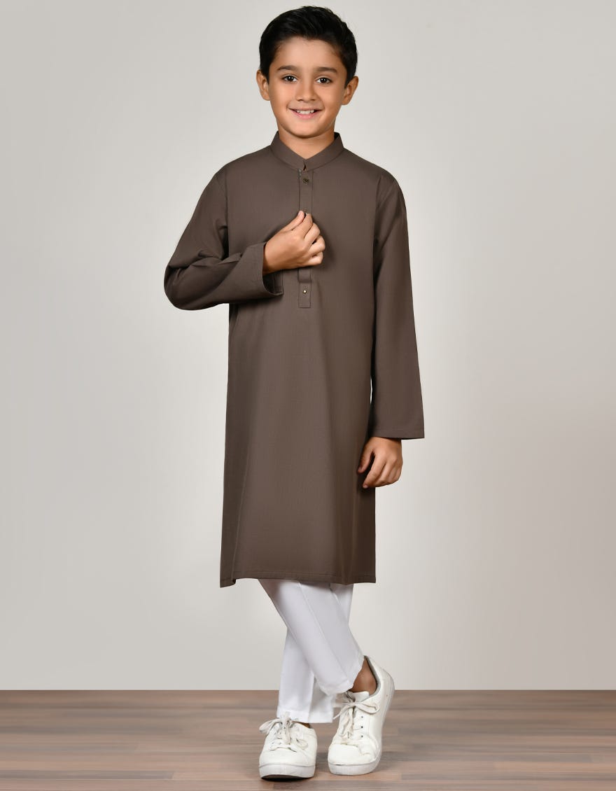 Brown Cotton Kid's Kurta | Jck-A-38889