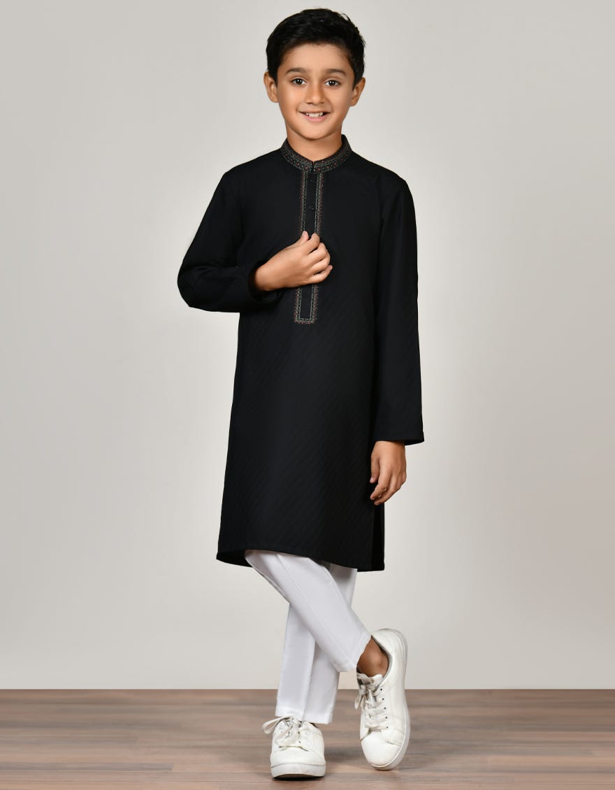 Black Blended Kid's Kurta | Jck-S-38890