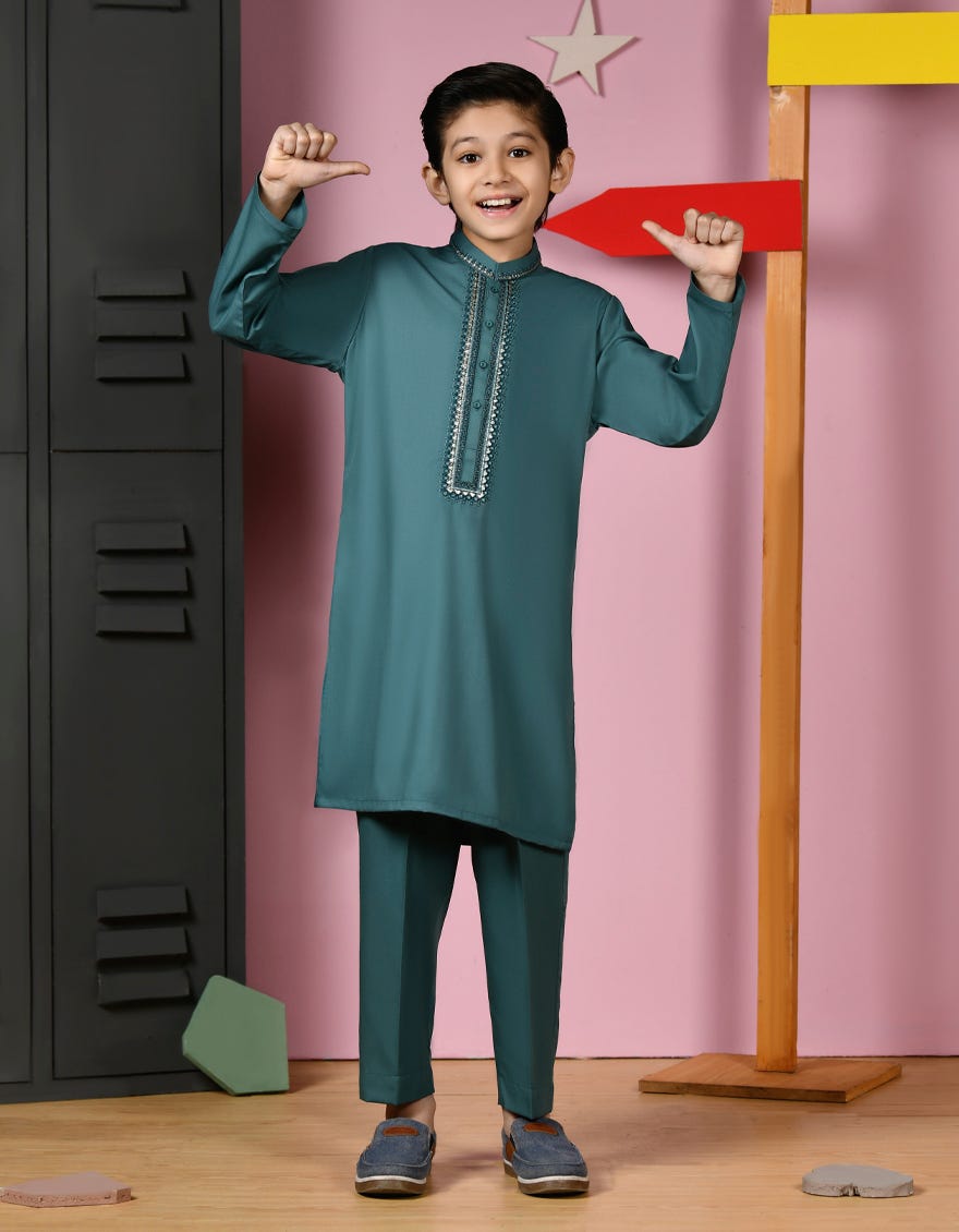 Sea Green Blended Kurta Pajama | Jckp-A-38894