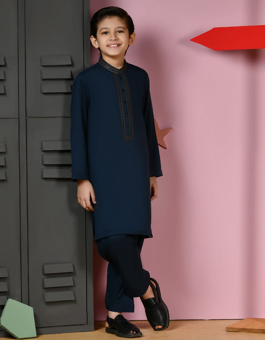 Bottle Green Blended Kid's Kameez Shalwar | Jcks-S-38898
