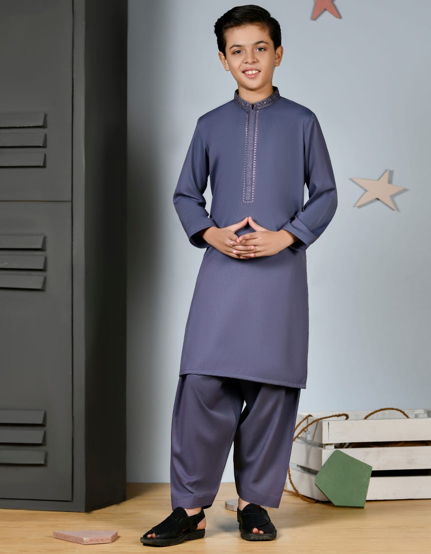 Two Tone Purple Blended Kid's Kameez Shalwar | Jcks-W-38899