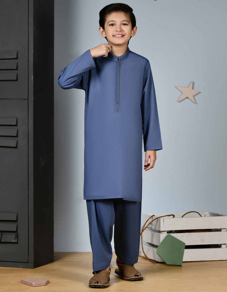 Blue Blended Kid's Kameez Shalwar | Jcks-S-38904