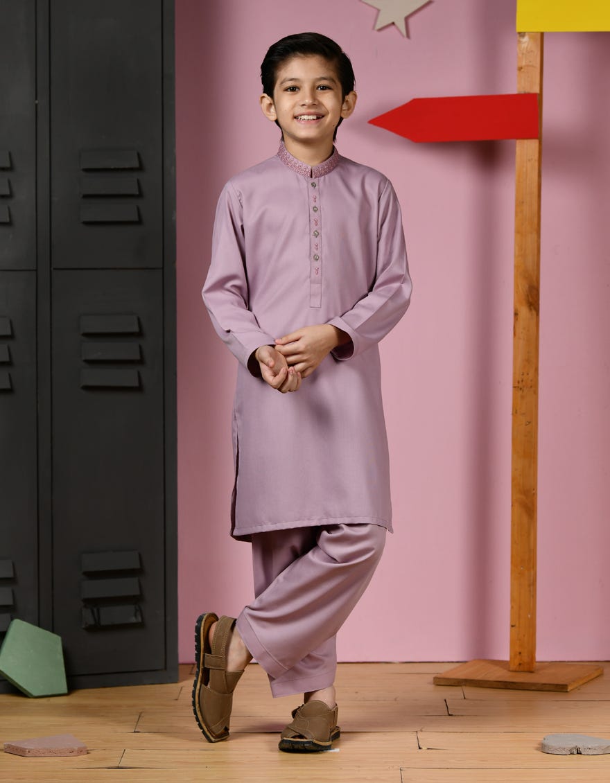 Mauve Blended Kid's Kameez Shalwar | Jcks-S-38905