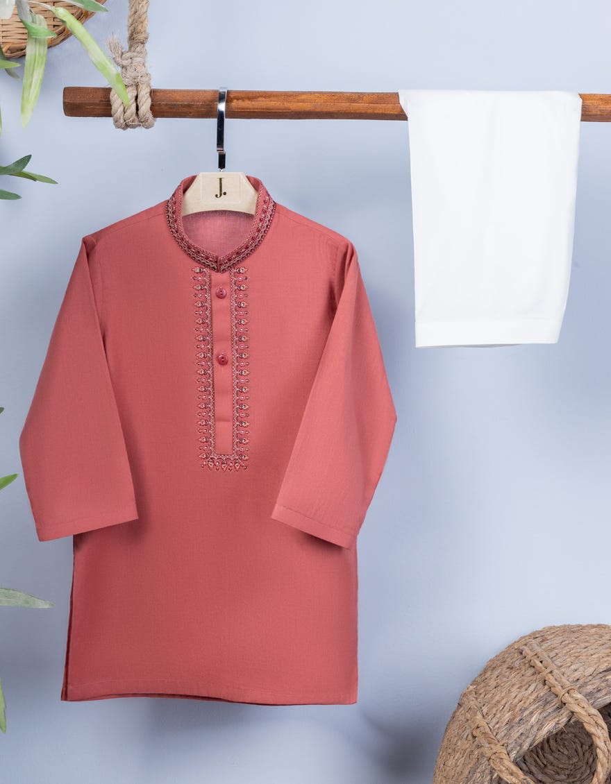 Peach-Pink Cotton Kameez Shalwar | Jjiks-A-38907