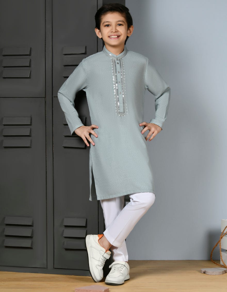 Jade Green Ayudhiya Kid's Kurta | Jck-A-38909