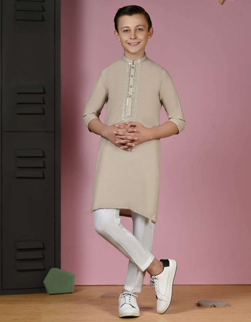 Sand Brown Ayudhiya Kid's Kurta | Jck-A-38910