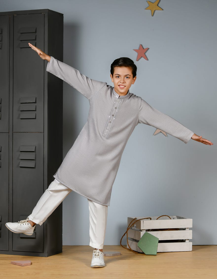 Taupe Ayudhiya Kid's Kurta | Jck-A-38911