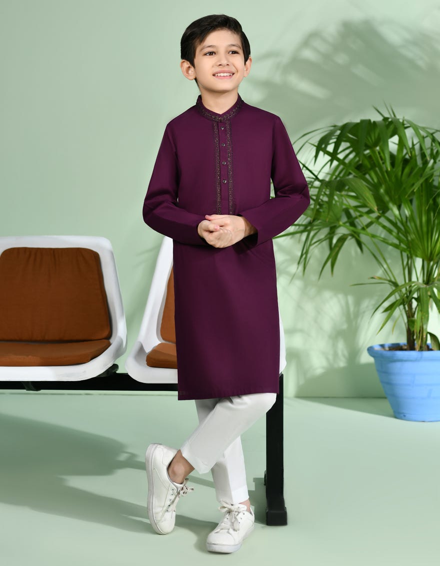 Plum Cotton Kid's Kurta | Jck-A-38914