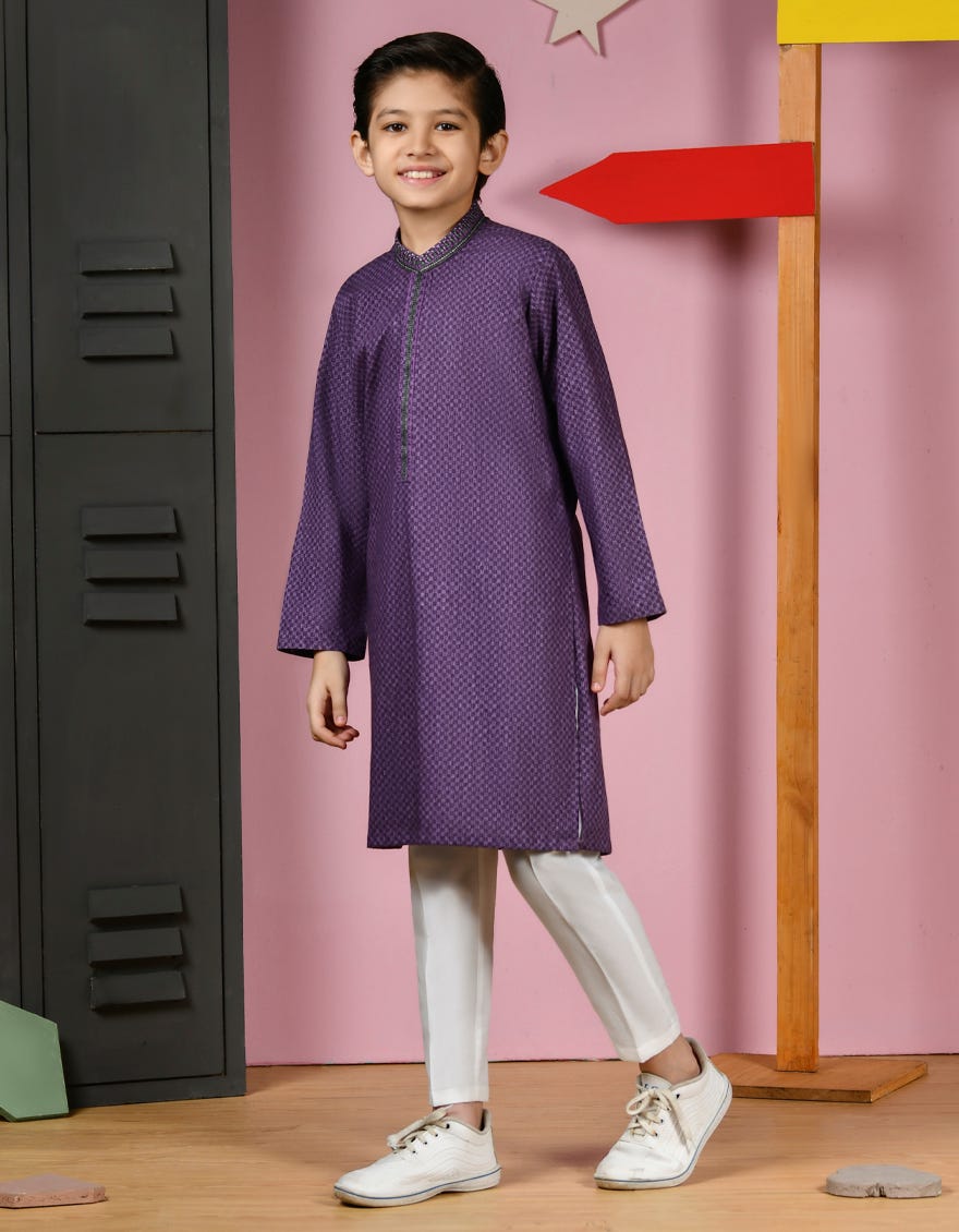 Mauve Slub Kid's Kurta | Jck-W-38916