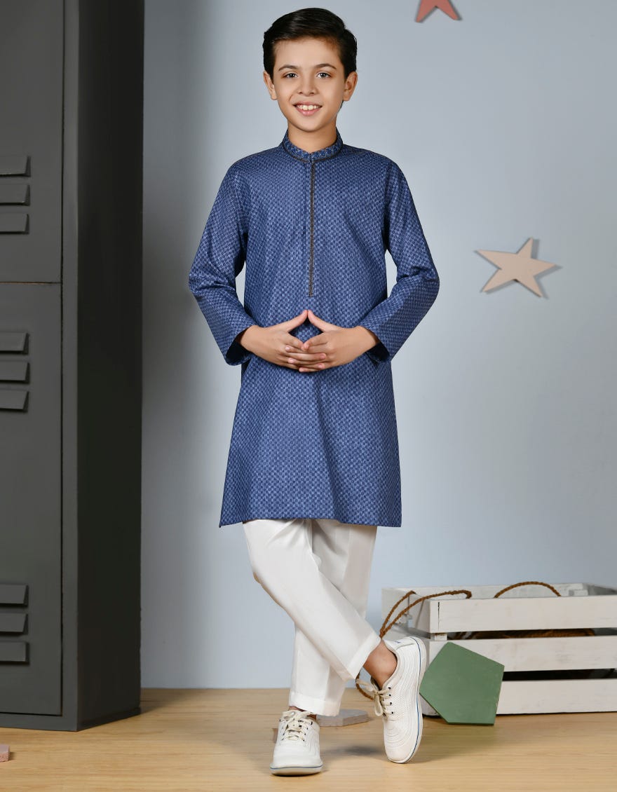 Dark Blue Slub Kid's Kurta | Jck-W-38917