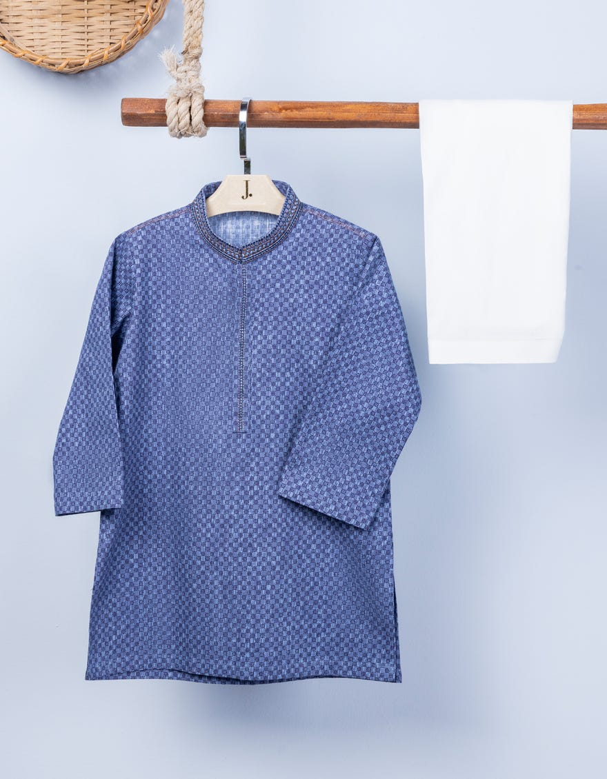 Dark Blue Slub Kameez Shalwar | Jjiks-A-38918