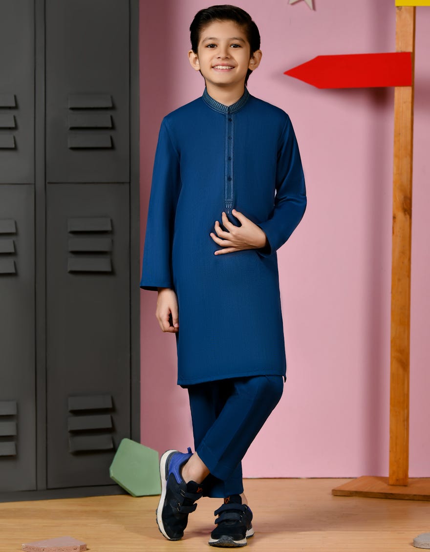 Blue Blended Kurta Pajama | Jckp-A-38920