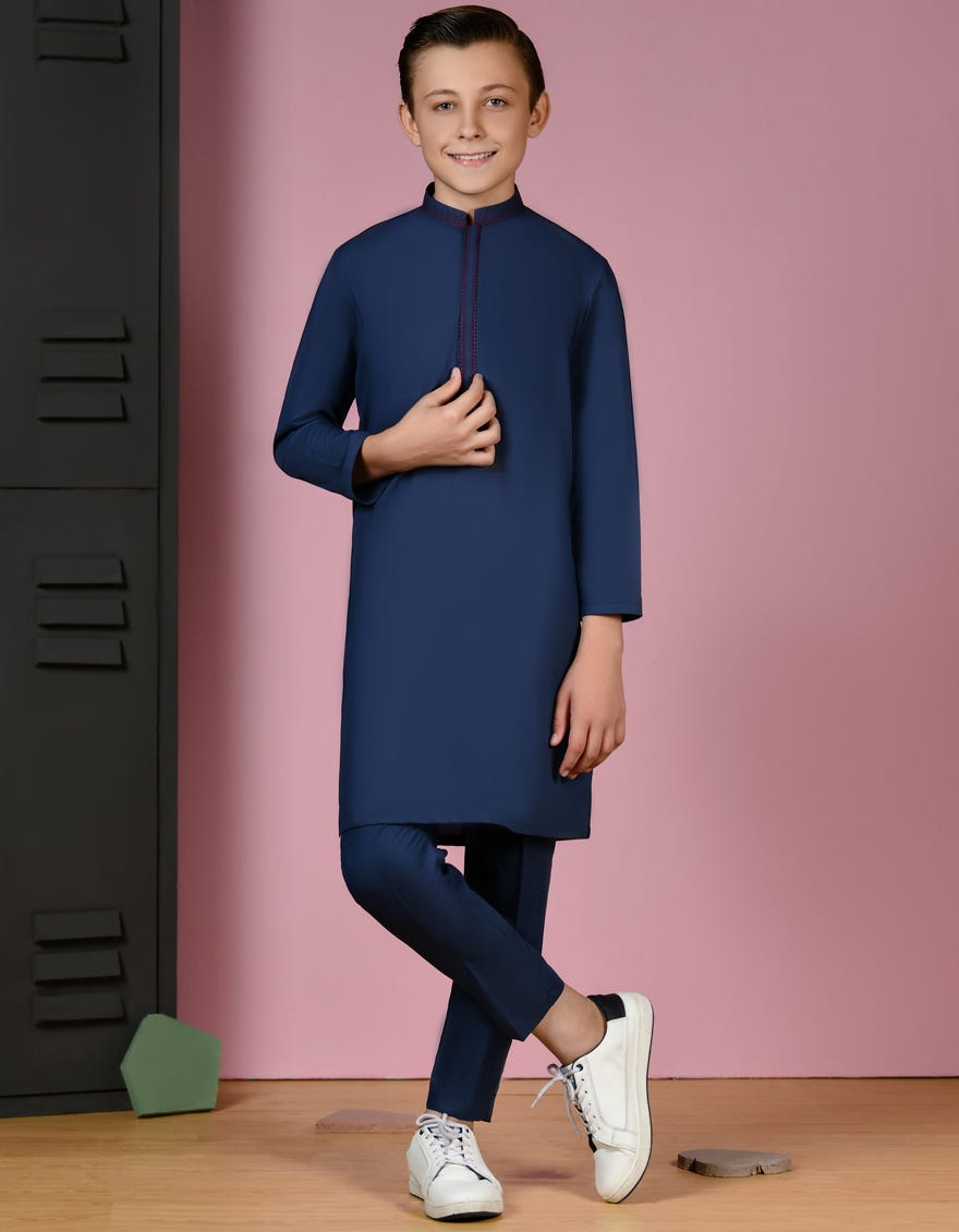 Dull Blue Blended Kurta Pajama | Jckp-A-38921
