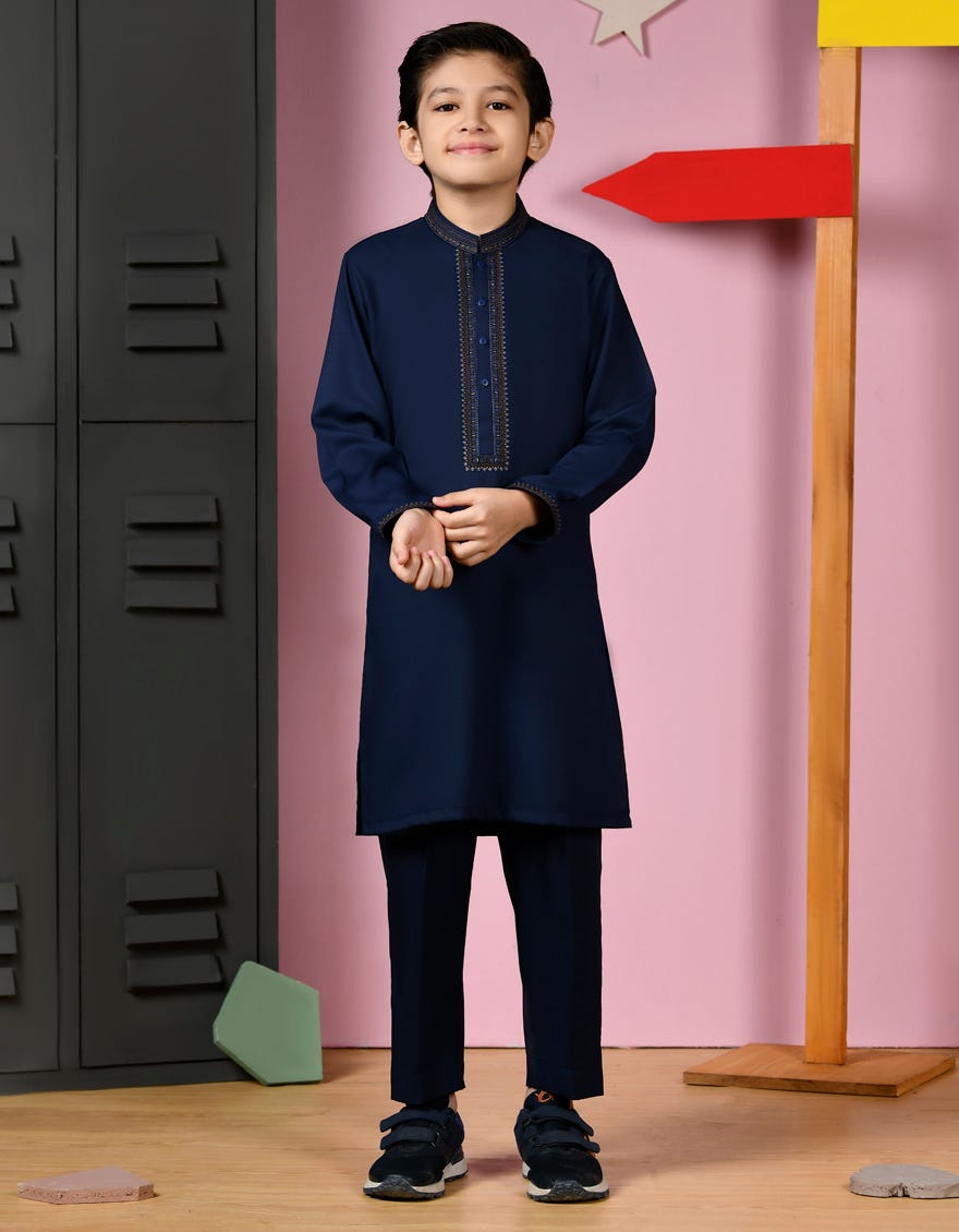 Navy Blue Blended Kurta Pajama | Jckp-A-38930