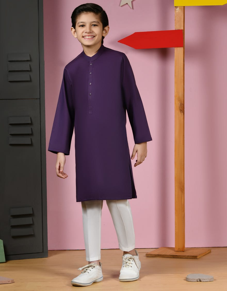 Purple Cotton Kid's Kurta | Jck-A-38939