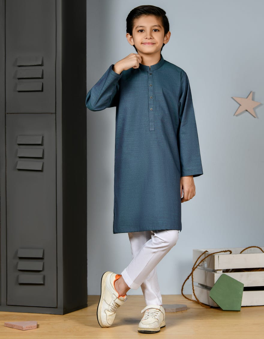Pine Green Cotton Kid's Kurta | Jck-A-38940