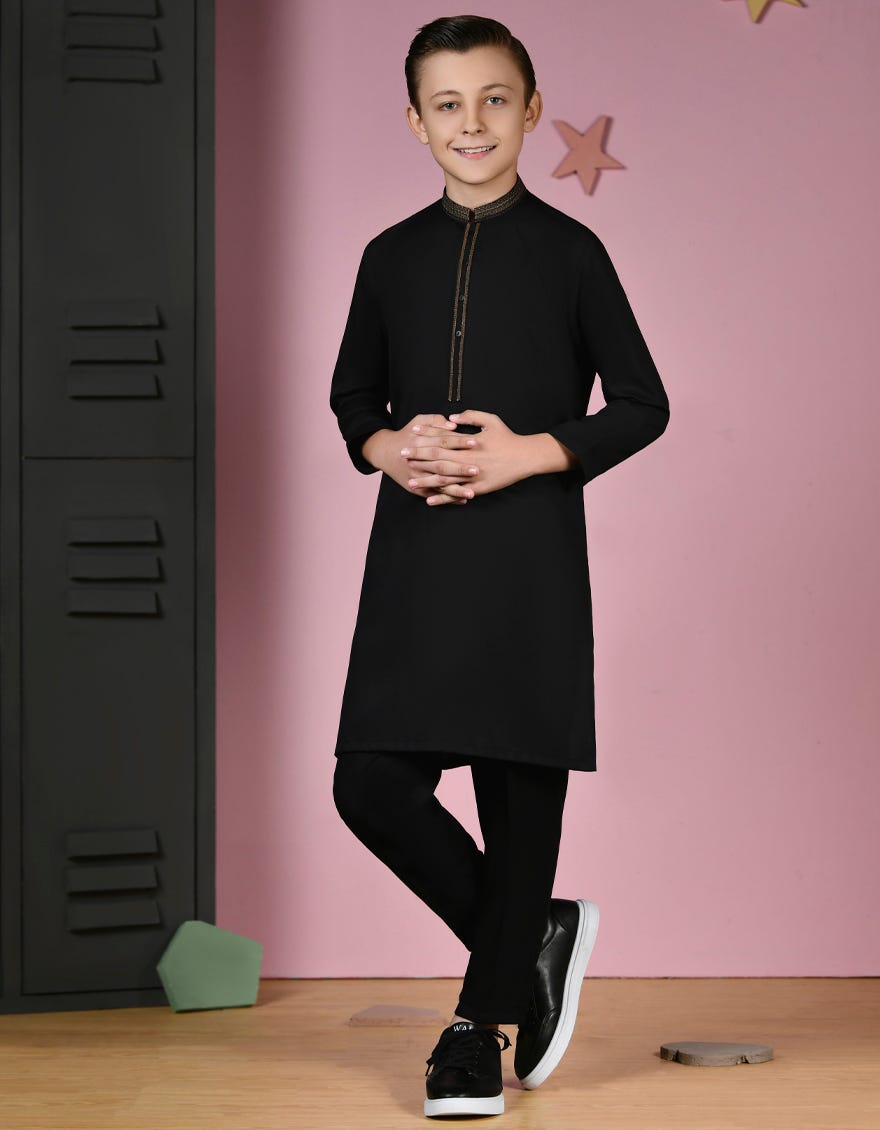 Black Blended Kurta Pajama | Jckp-A-38942