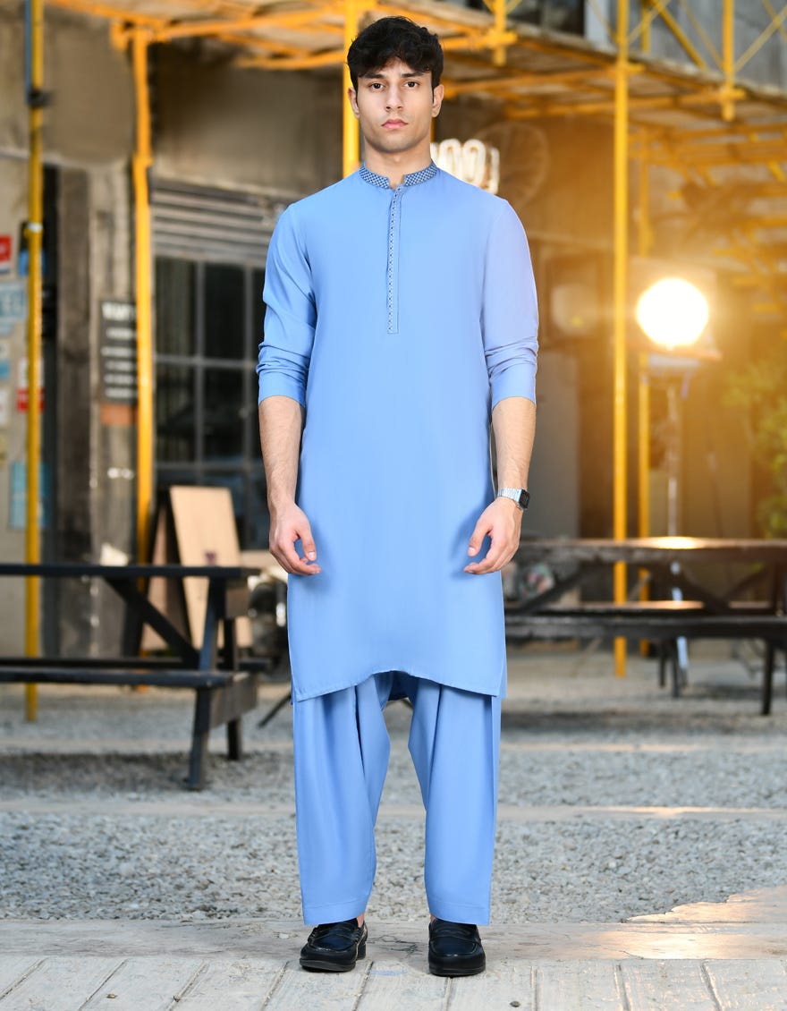 Sky Blue Blended Teen Boy's Kameez Shalwar | Jtks-A-38947