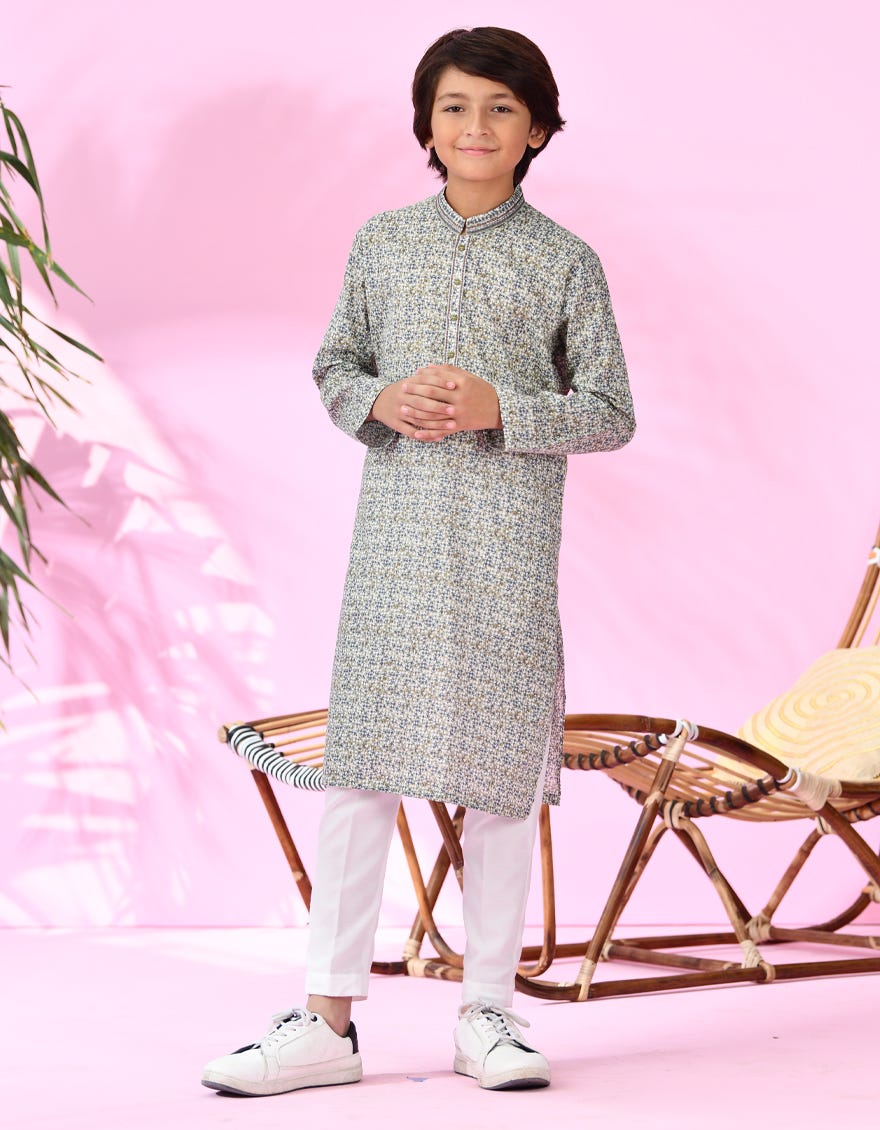 Green Cotton Kid's Kurta | Jck-S-38951