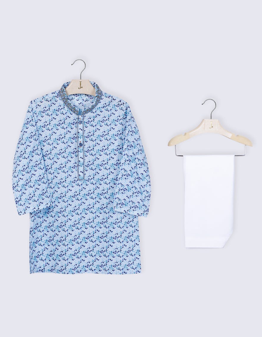 Sky Blue Cotton Infant Kameez Shalwar | Jjiks-S-38959