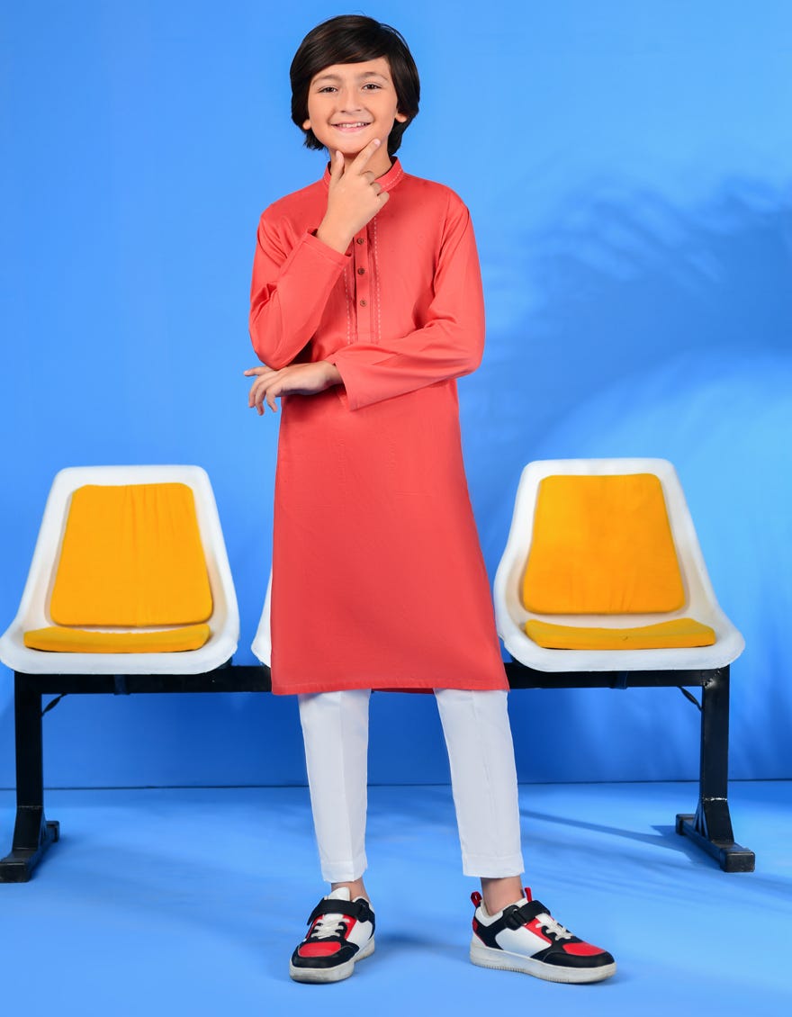 Orange Cotton Kid's Kurta | Jck-S-38962