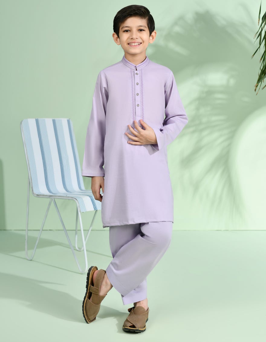 Lilac Cotton Kid's Kameez Shalwar | Jcks-S-38984