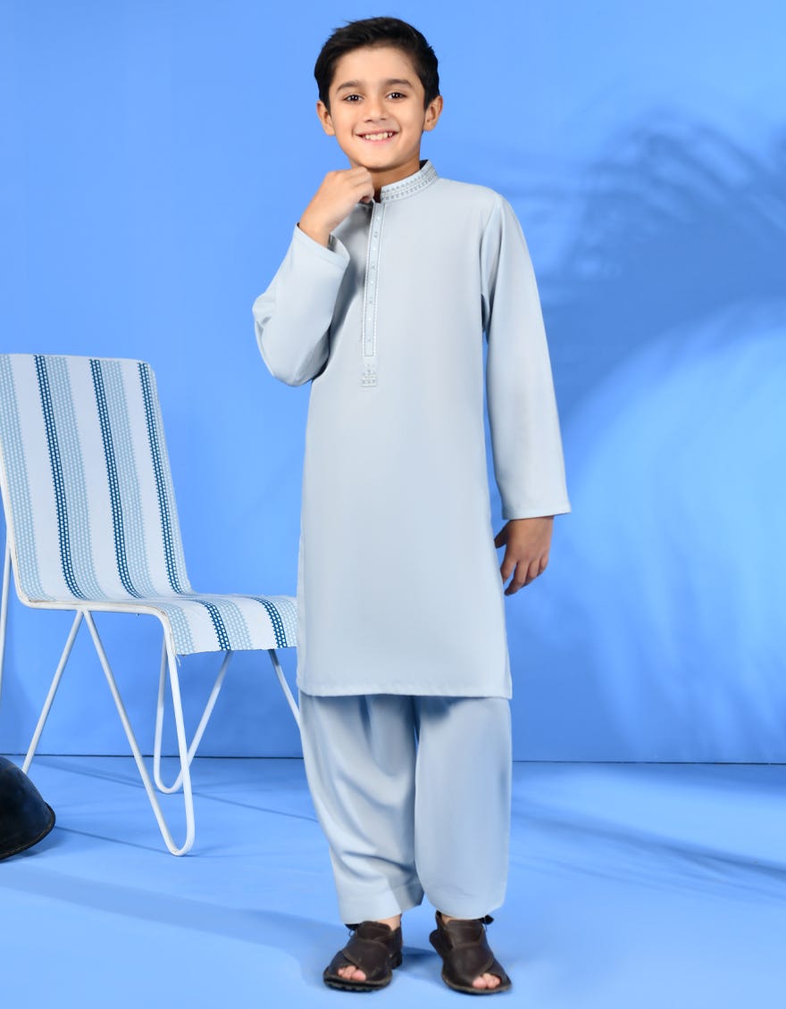 Smoke Grey Blended Kid's Kameez Shalwar | Jcks-S-38988