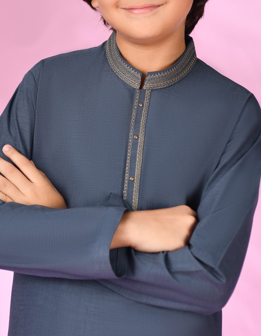 BLUE-GREY COTTON KURTA PAJAMA | JCKP-S-38998