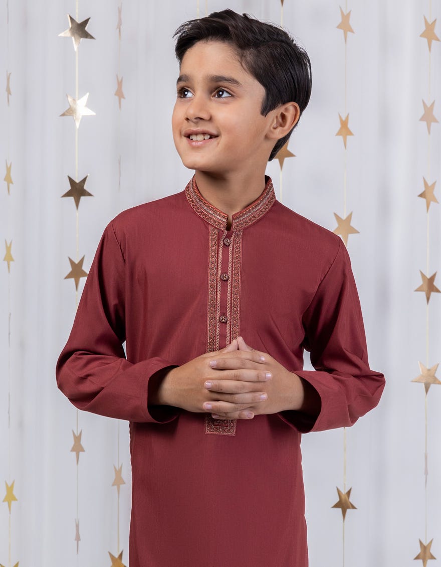 RUSTIC RED BLENDED KURTA PAJAMA | JCKP-S-39003