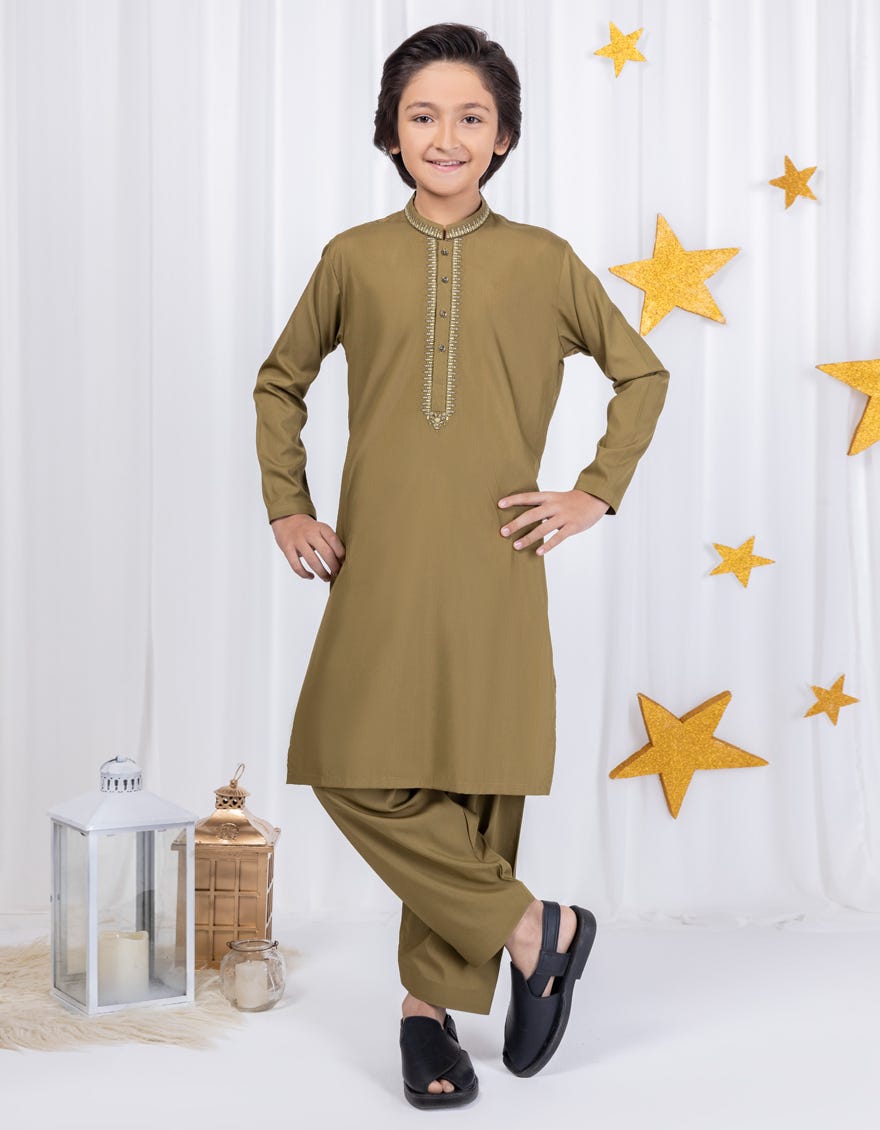 Mehndi Green Blended Kid's Kameez Shalwar | Jcks-S-39005