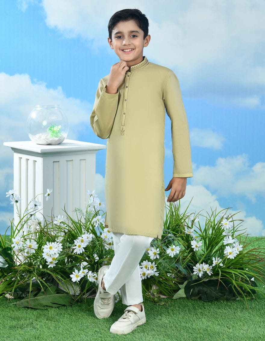 Beige Cvc Kid's Kurta | Jck-S-39007