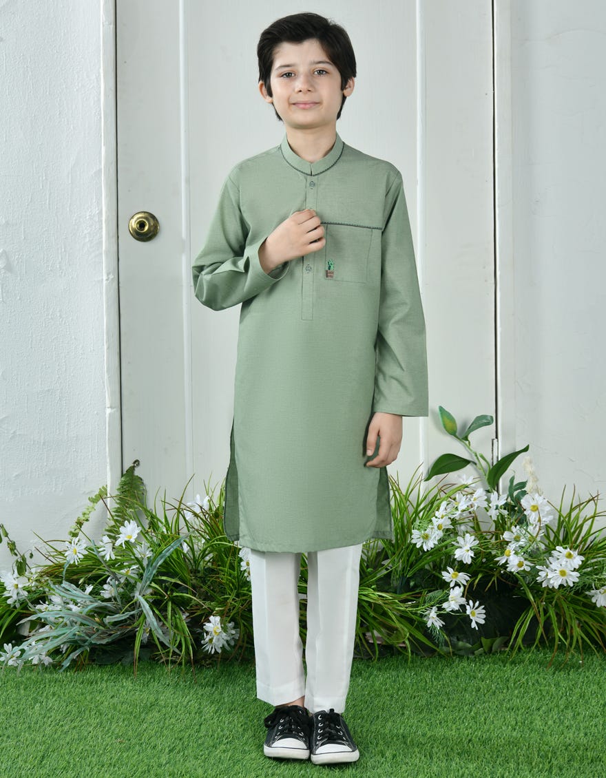 Light Green Blended Kid's Kurta | Jck-S-39008