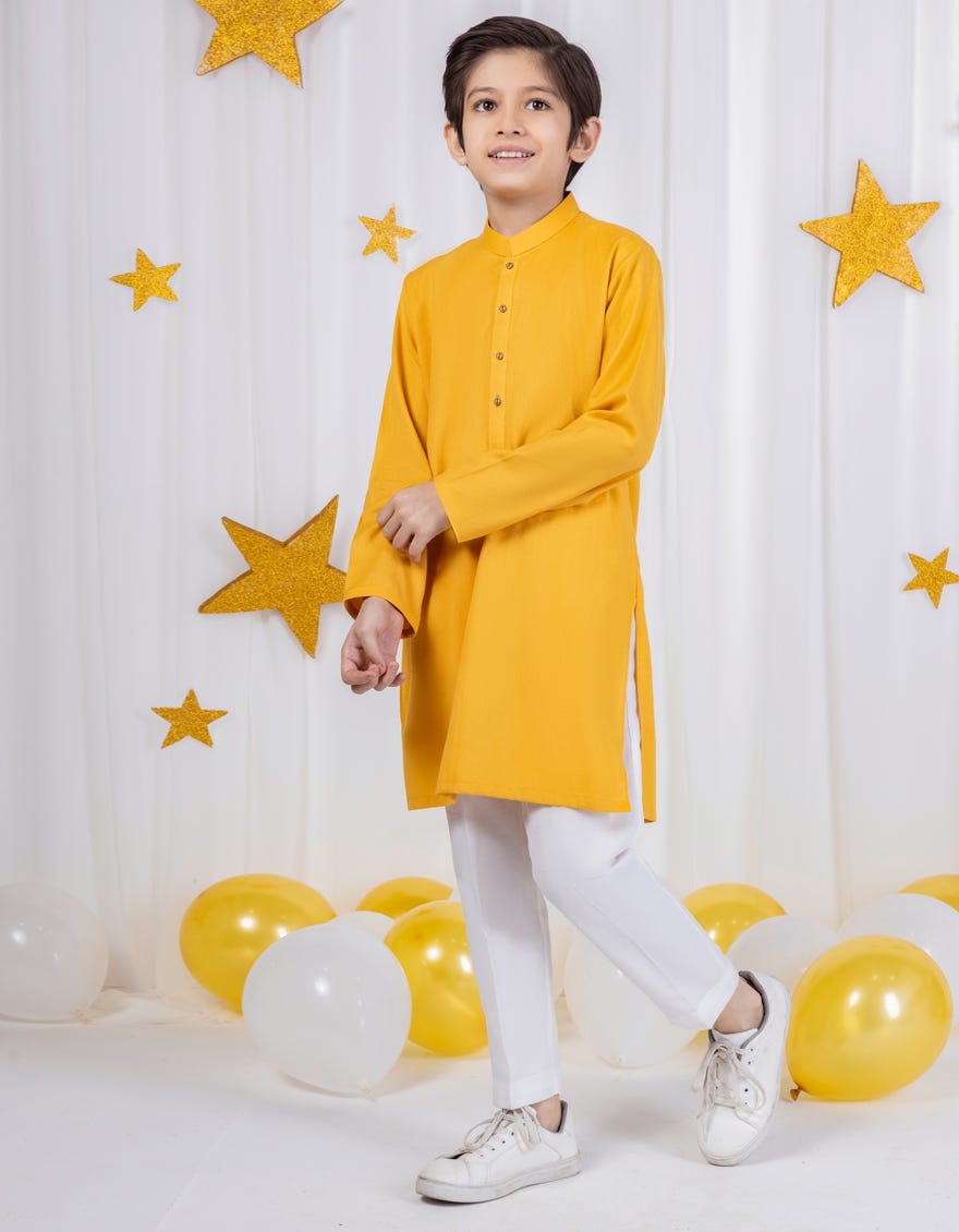 Yellow Cotton Kid's Kurta | Jck-S-39014