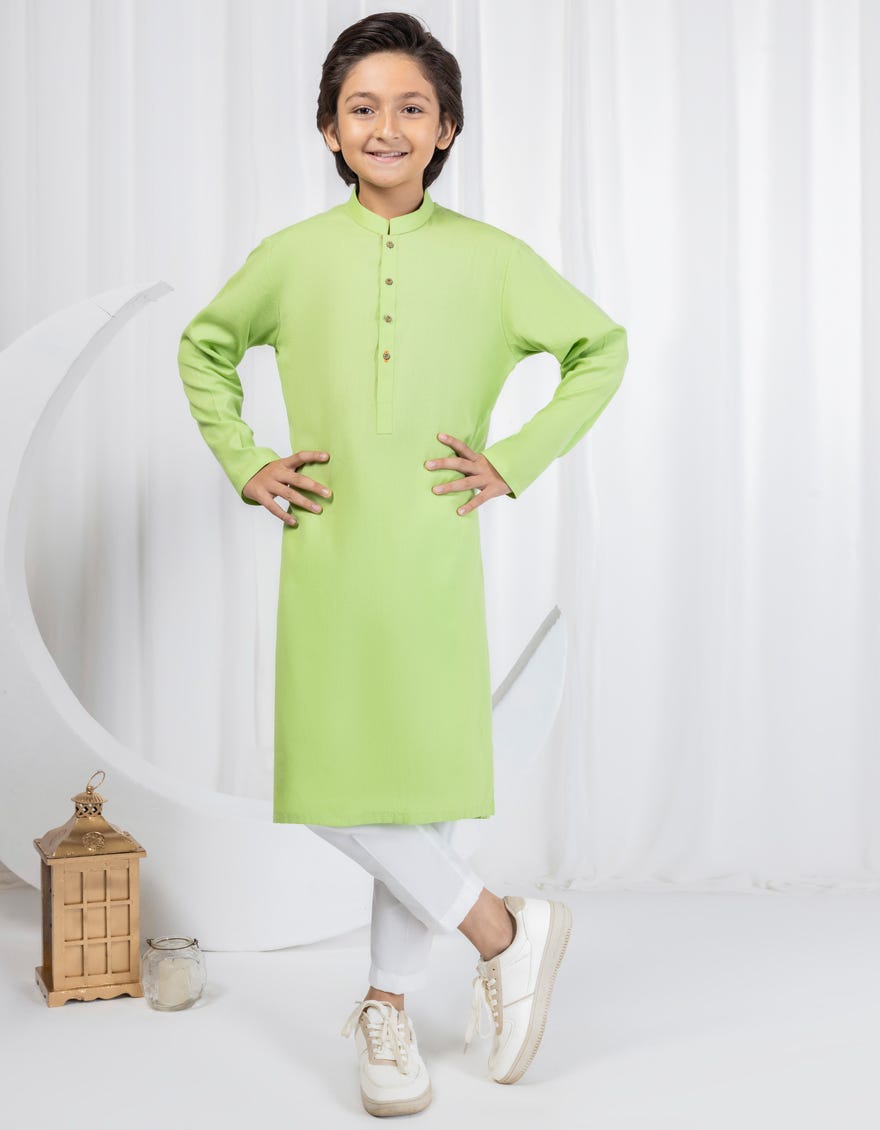 Parrot Green Cotton Kid's Kurta | Jck-S-39015