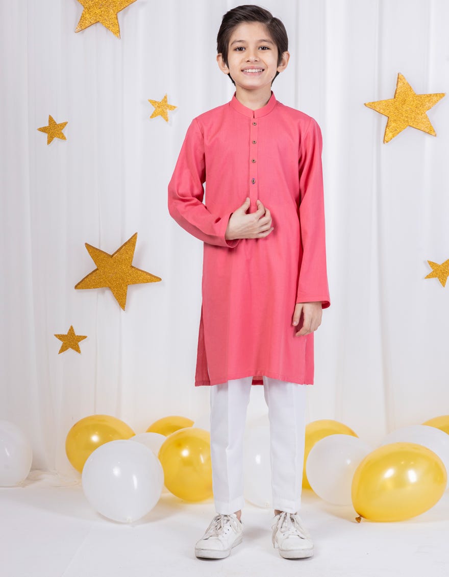 Pink Cotton Kid's Kurta | Jck-S-39016