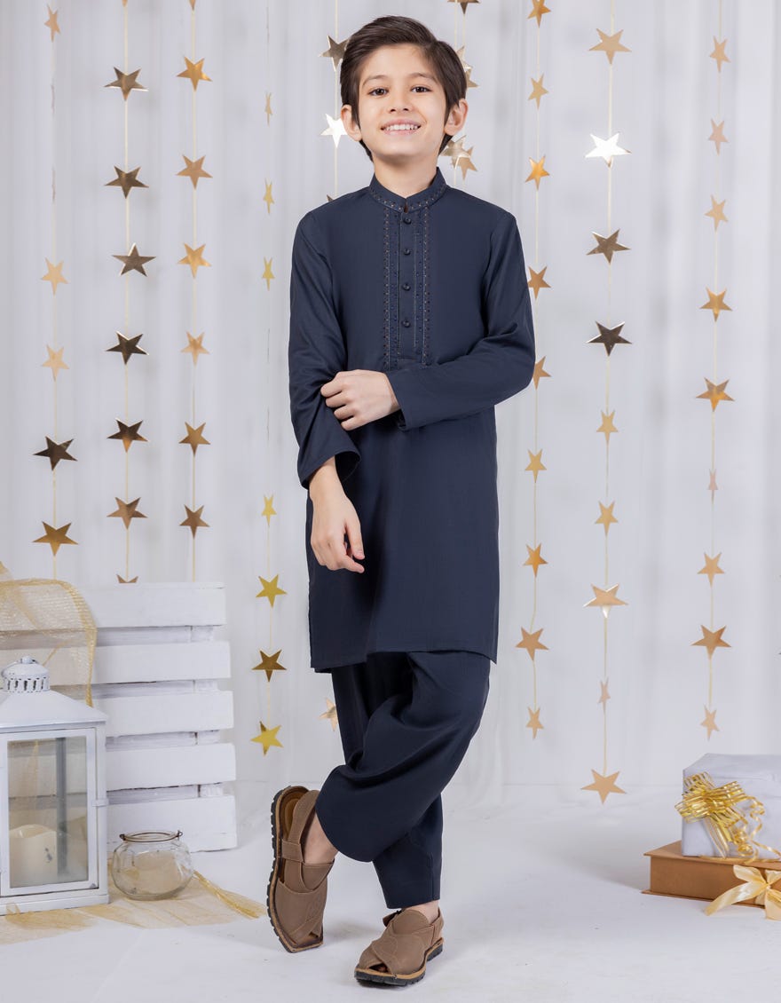 Charcoal Cotton Kid's Kameez Shalwar | Jcks-S-39023