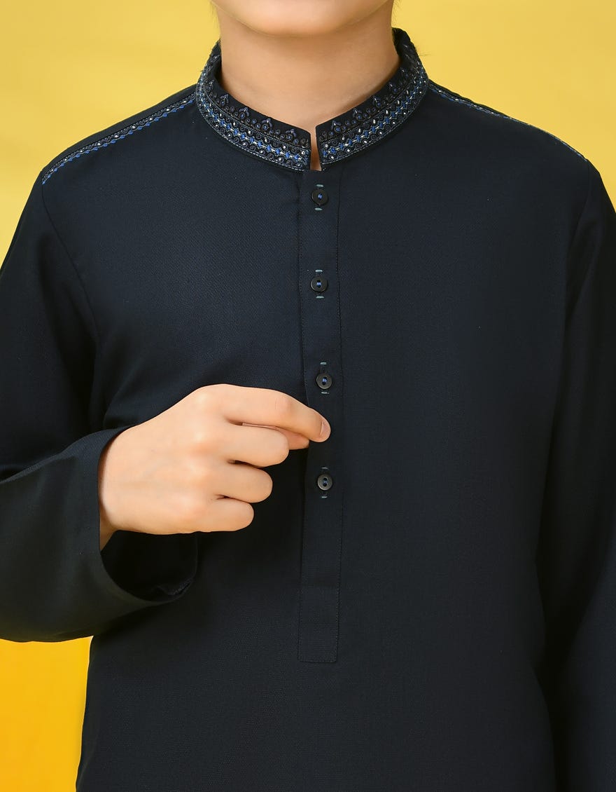 NAVY BLUE BLENDED KURTA PAJAMA | JCKP-A-39024