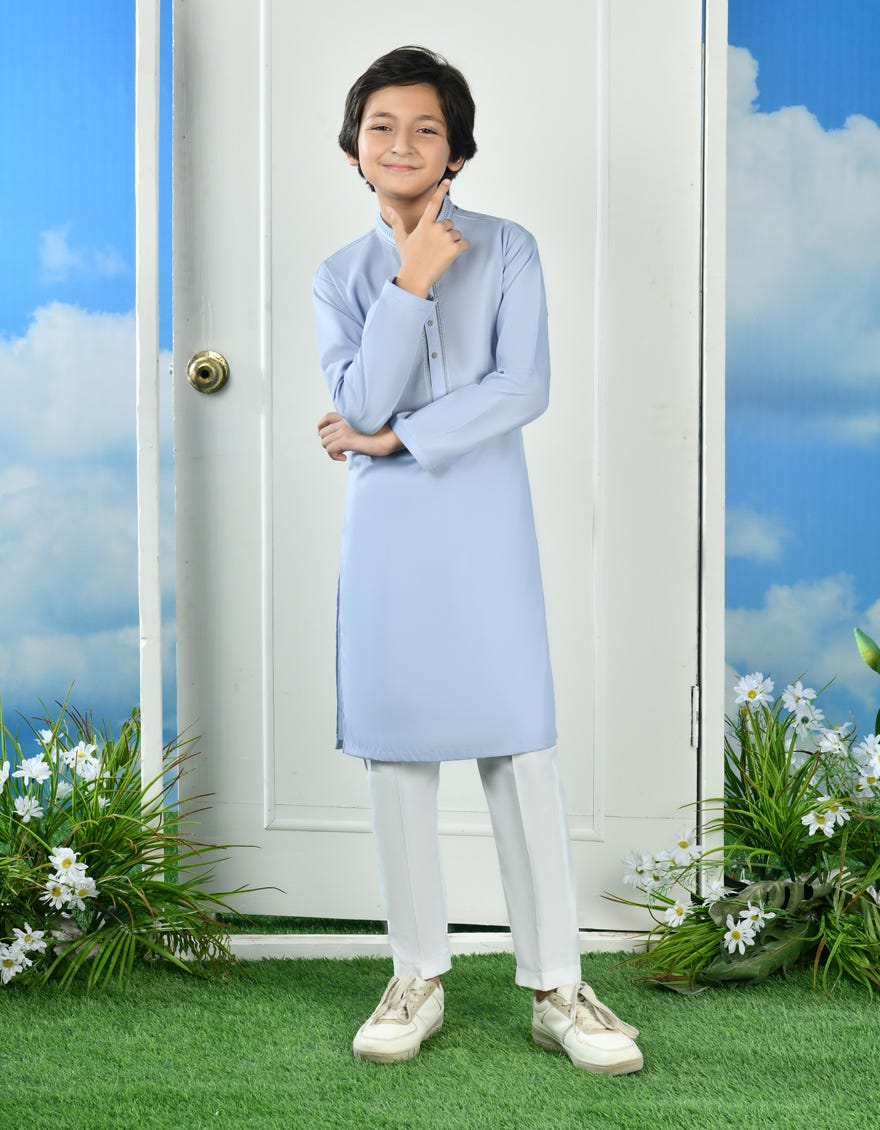 Ice Blue Polyester Kurta Pajama | Jckp-A-39030