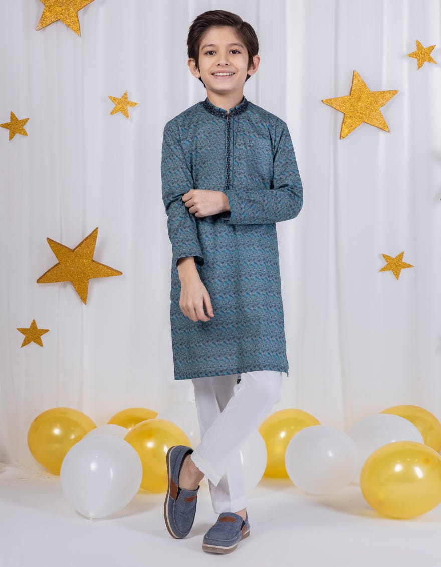 Greyish Green Kid's Kurta | Jck-S-39041