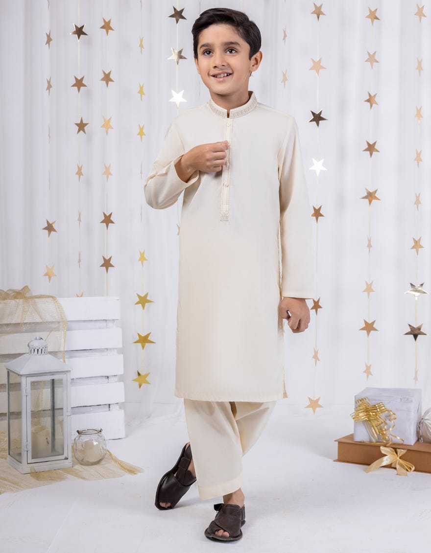 Cream Cvc Kid's Kameez Shalwar | Jcks-S-39046