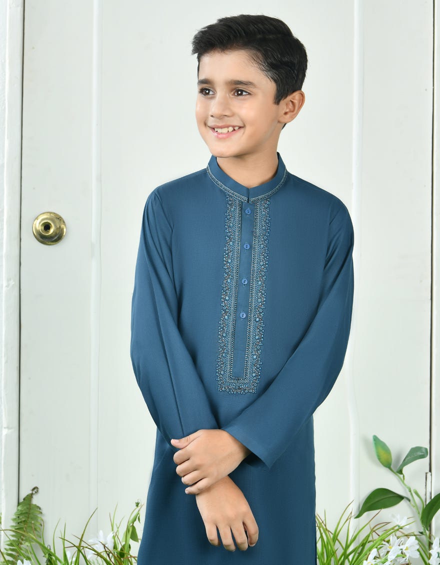 TEAL BLUE BLENDED KAMEEZ SHALWAR | JCKS-A-39048