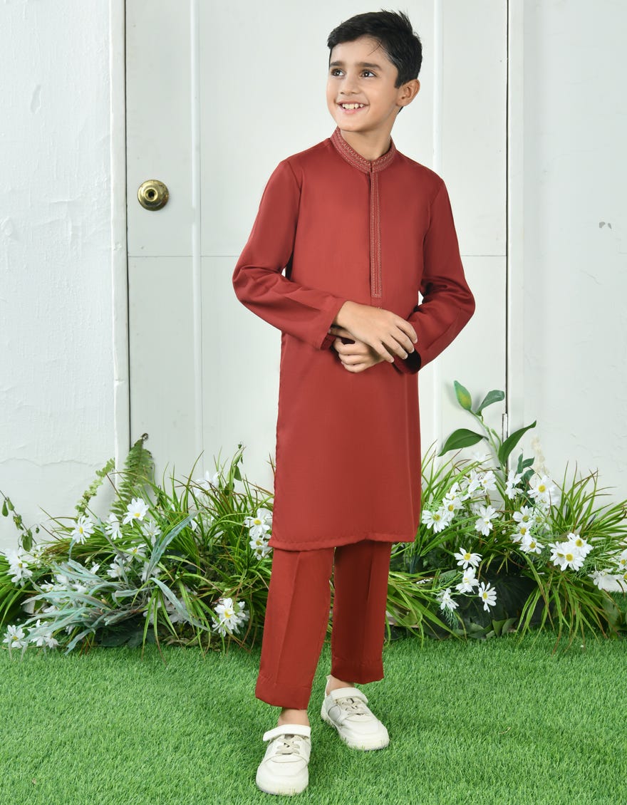 RED BLENDED KURTA PAJAMA | JCKP-A-39054