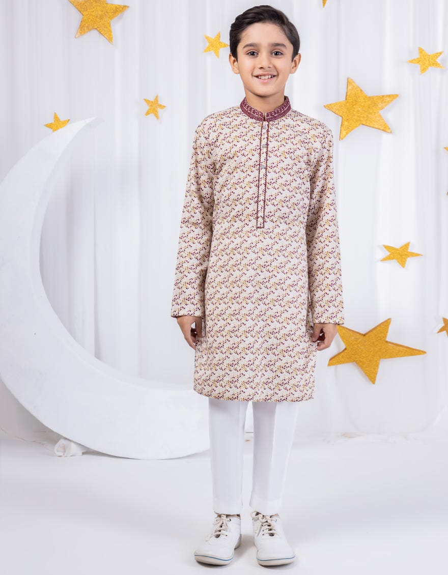 Brown Cotton Kid's Kurta | Jck-S-39055