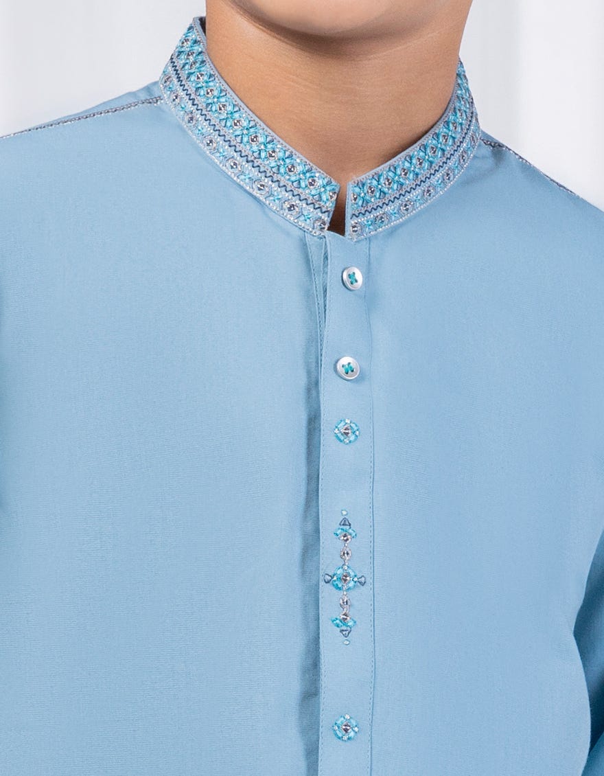 TURQUOISE BLENDED KURTA PAJAMA | JCKP-S-39056