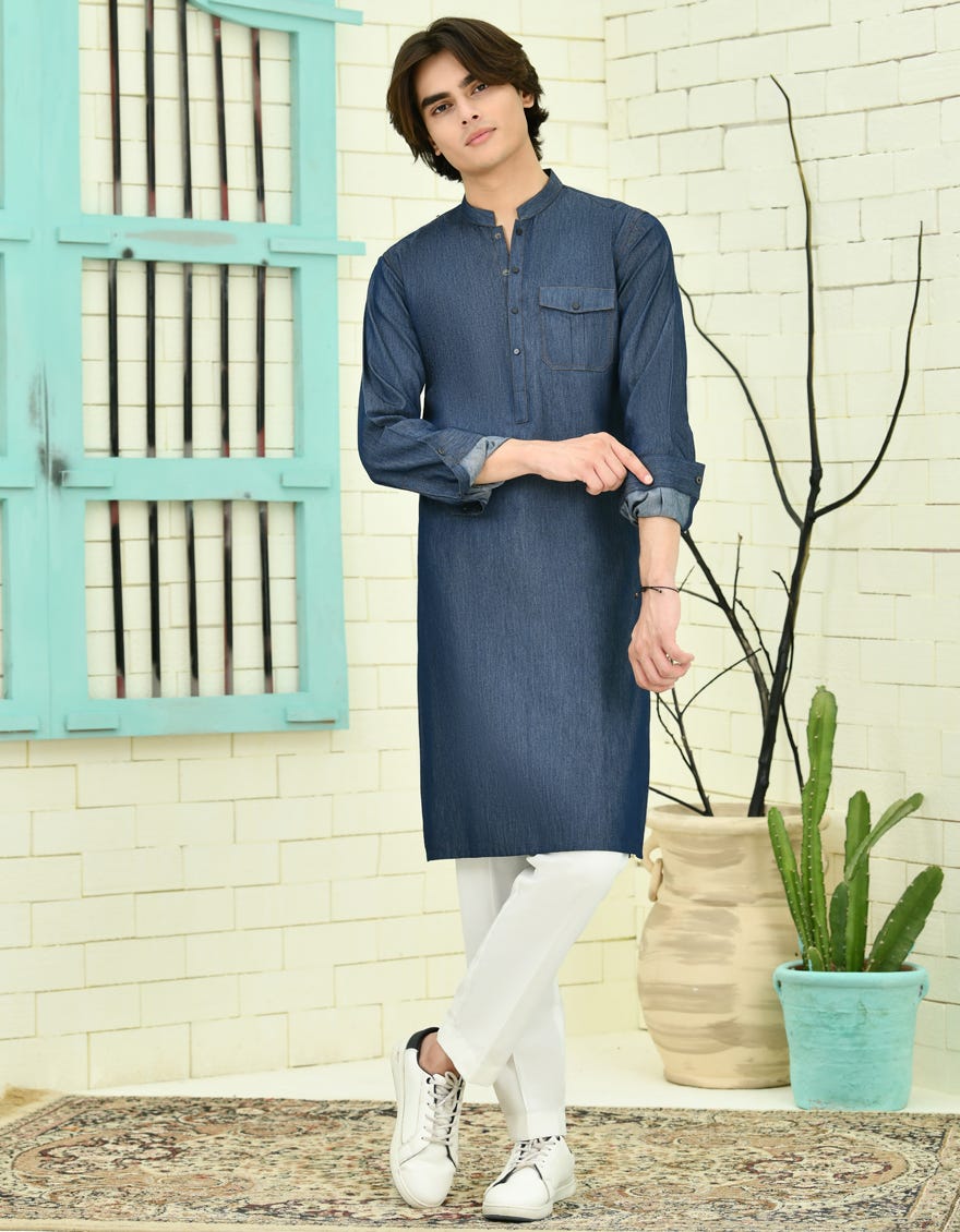 Blue Cotton Teen Boy's Kurta | Jtk-A-39062