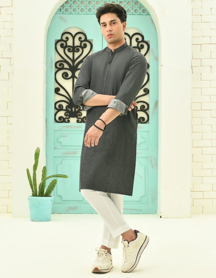 Black Cotton Teen Boy's Kurta | Jtk-A-39063