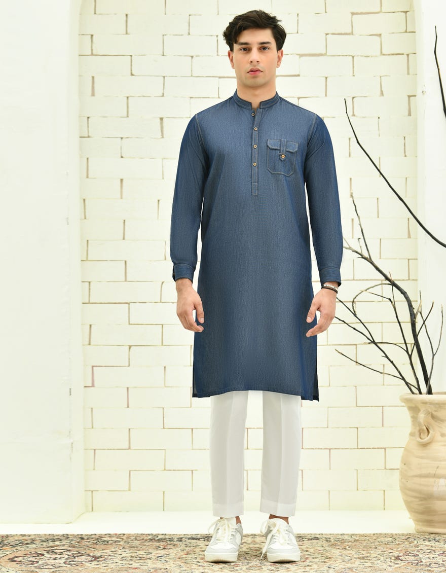 Blue Blended Teen Boy's Kurta | Jtk-A-39064