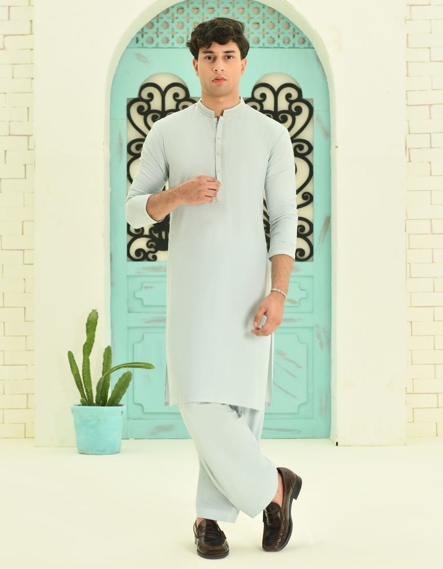 Light Green Blended Teen Boy's Kameez Shalwar | Jtks-A-39068