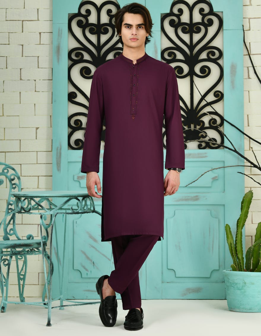 Plum Blended Kurta Pajama | Jtkp-S-39070