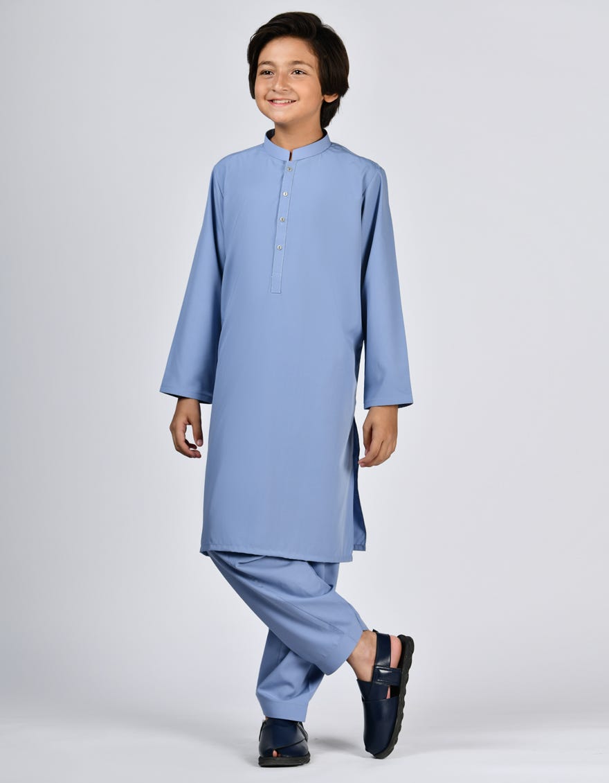 Sky Blue Blended Kid's Kameez Shalwar | Jcks-S-39085